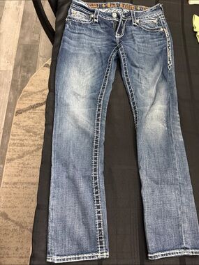 Rock Revival Women's Light Blue Straight Leg Jeans with Contrast Stitching